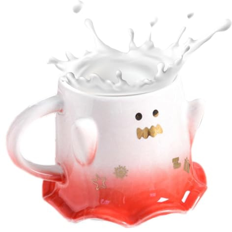 Juego de 4 tazas de café de cerámica con decoración navideña, juego de 4 tazas de cerámica de 450 ml, taza de café de cerámica de Navidad para Espres