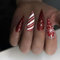 24pcs Christmas False Nails Long Almond Press on Nails Red Sequin Fake Nails Glitter White Snowflake Stick on Nails Removable Glue-on Acrylic Full Cover Nails Women Girls Nail Art Accessories