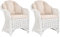 Krines Home 2er Set Rattan Wintergartensessel Orlando Lese Rattansessel Lounge Sessel geschwungen (Weiss)