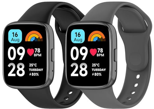Wanme Sportivo Cinturini per Redmi Watch 3 Active/Lite, 2 Pezzi Braccialetti in Silicone Morbido e Traspirante, Compatibile con Xiaomi Redmi Watch 3