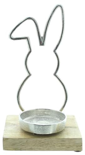 FRANK FLECHTWAREN Teelichthalter Hase, Aluminiumguss, Mangoholz, naturbelassen Maße: Höhe 21 cm, ohne Teelicht