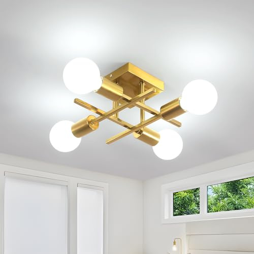 Comely Deckenleuchte Vintage, 4 Flammig E27 Sputnik Kronleuchter Gold | Moderne Industrial Deckenlampe für Wohnzimmer Schlafzimmer Esszimmer Flur
