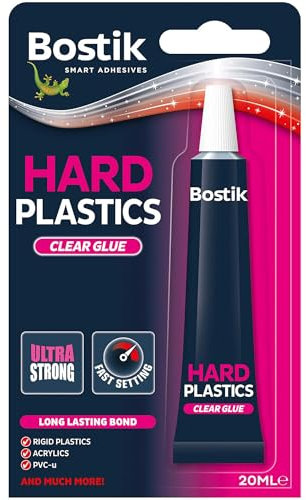 AMK® Bostik Evo Stik Hard Plastics Clear Adhesive 20ml Tube Blister Quick Dry Tough Repairs Extra Strong DIY At Home