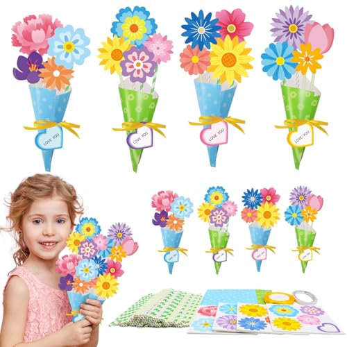 DKINY 24 Stück Blumenstrauß Bastelset Kinder Blumen Papier Kreativset DIY Blume Papierbastelset Kunsthandwerk Geschenk für Jungen Mädchen Frühling Kindergeburtstag Muttertagsgeschenk