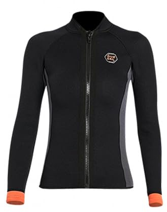 Funien Women 3mm Neoprene Long Sleeve Wetsuit Top Warm Front Zipper Wetsuits Shirts for Surfing Swimming Snorkeling Kayaking