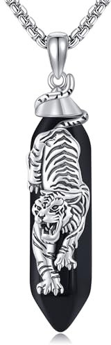 HUKKUN Tiger Halskette 925 Sterling Silber Weißer Tiger Anhänger für Frauen Weißer Tiger Schmuck Geschenke für Liebhaber des weißen Tigers