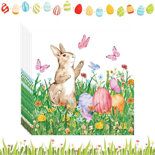 40 Servietten Mit Süßen Osterhasen Und Ostereiern Als Tischdekoration. Eine Gemusterte Serviette. Auch Geeignet Für 16.5x16.5x1.5cm Papierschnitte Und Serviettentechnik, Servietten Ostern