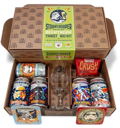 Stormtrooper Beer | Happy Birthday 'Thirst Aid Kit' Gift Pack | 5 x 330ml cans + Glass + Snack + Beer Mats