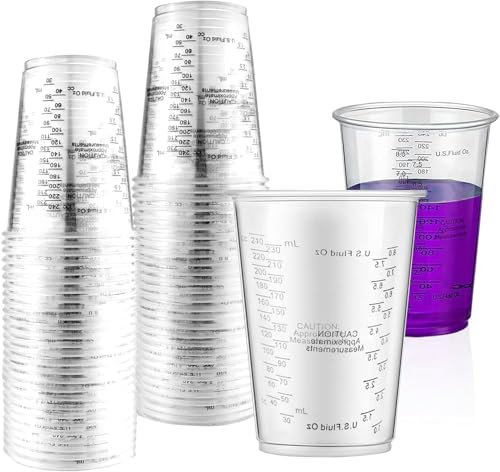 Mischbecher Messbecher, 50 240ml Messbecher, Wiederverwendbare Epoxid Mischbecher, Lackmischbecher mit Skala, Kunststoff Farbmischbecher zum Mischen von Flüssigkeiten, Harzen, Pigmenten