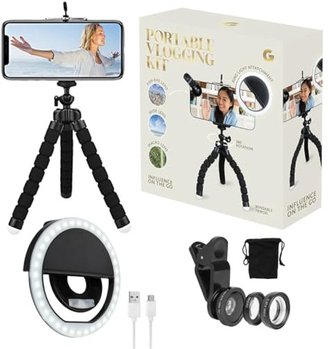 Ring Light Phone Stand, Ring Light With Tripod Stand & Phone Holder For Selfies, Bendable, Flexible Vlogging Kit, Portable, Adjustable Tilt, Dimmable 360 Degree Rotation, Gadget Gift For Teenagers