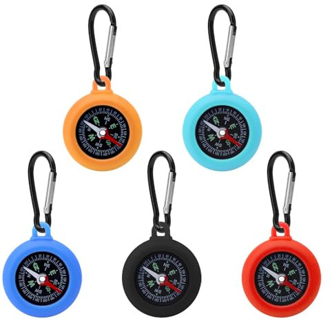 5 Stück Kompass Schlüsselanhänger Kinder Kompass Outdoor Mit Karabinerhaken Vakuumdichtes Elastisches Zifferblatt für Präzise Navigation Camping Wanderausrüstung Geschenke für Kinder Abenteurer