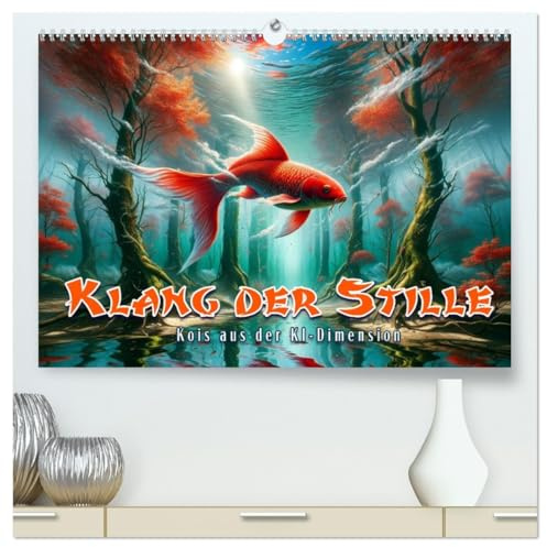 Klang der Stille - Kois aus der KI Dimension (hochwertiger Premium Wandkalender 2026 DIN A2 quer), Kunstdruck in Hochglanz: KI-Kois: Reise des Staunens. (CALVENDO Tiere)