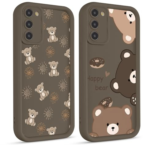 Phoona 2 Stück Handyhülle für Samsung Galaxy A16 5G Hülle 6.7, Aesthetic Muster Design Weiche TPU Silikon Schutzhülle Kratzfeste Stoßfest Kameraschutz Bumper Case für Mädchen, Khaki niedlicher Bär