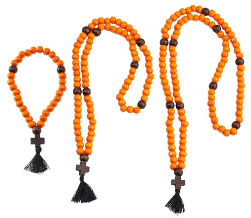DICOSMETIC 3Pcs Christian Orthodox Prayer Rope Wooden Chotki 30/80/100 Knots Anglican Prayer Beads Cross Blessing Prayer Beads with Tassel Religious Gift for Men Women