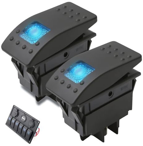Interruttori a Bilanciere Marini da 2 Pezzi, 12V 20A 4 Pin Rk1-06n-Bu LED Blu Interruttore a Bilanciere Impermeabile On/Off per Yacht/Auto/Camion/Rimorchio/Irrigatore Modificato