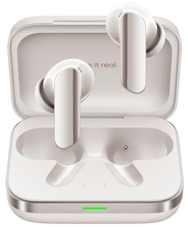 realme Air 7 Pro, Traduzione istantanea AI, Design in alluminio aeronautico, Driver a doppio DAC 11+6 mm, Cancellazione del rumore profonda a 6 microfoni AI, Fino a 48 ore di riproduzione, Beige