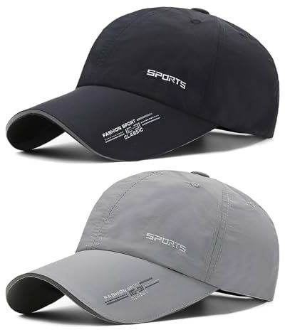 AYPOW 2 Pcs Baseball Cap Herren Damen, Schnelltrocknend Basecap Running Cap mit Reflektierende Krempe Unisex, Leichte Schildmütze Verstellbar Draußen Kappen Sonnenhut Golff Tennis Cappy Sommer Caps