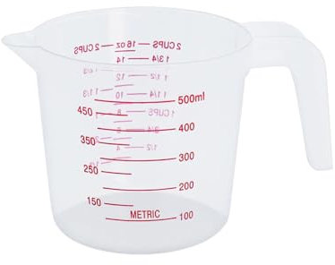 Jarra medidora, taza medidora de plástico con mango de escala, 500 ml, tazas medidoras transparentes, contenedor apilable para líquidos secos y sólidos
