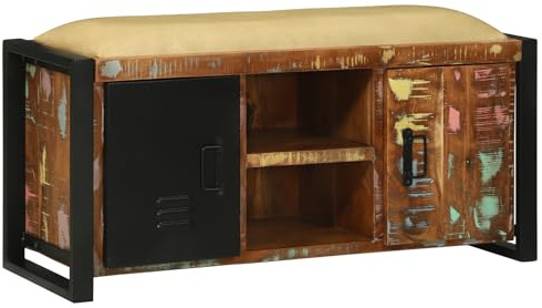 vidaXL Bank Schrank Mehrfarbig 100 x 35 x 50 cm Massivholz Altholz, Moderne Wohnzimmer, rechteckige Aufbewahrungsbank, stylische Sitzgelegenheit, vielseitige Möbel, urbaner Stil