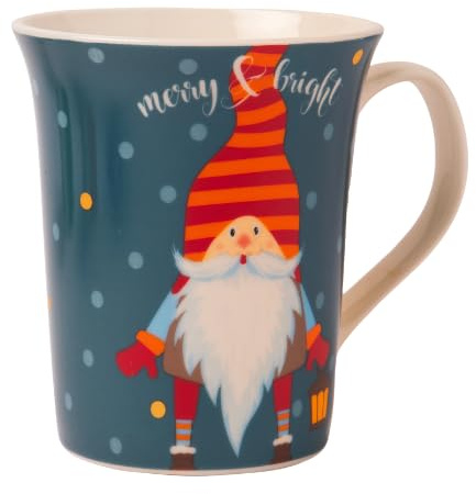 Christmas Gonk Mug 350ml Bright Holiday Ceramic Coffee Cup with Santa Gnome & Festive Quote, Colourful Gift Mug for Winter Hot Drinks (H 11cm x W 5.5cm) Assorted Designs (Merry & Bright)