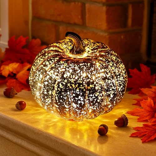 Herbstdeko Kürbis Deko, LED Kürbis Beleuchtet Mit Timerfunktion, 15,5 X 15,5 X 17 cm Herbstdeko Tisch kürbis Led Laterne Deko Figuren, Licht Fur Tischdeko,Halloween Deko,Autumn Decor (D)