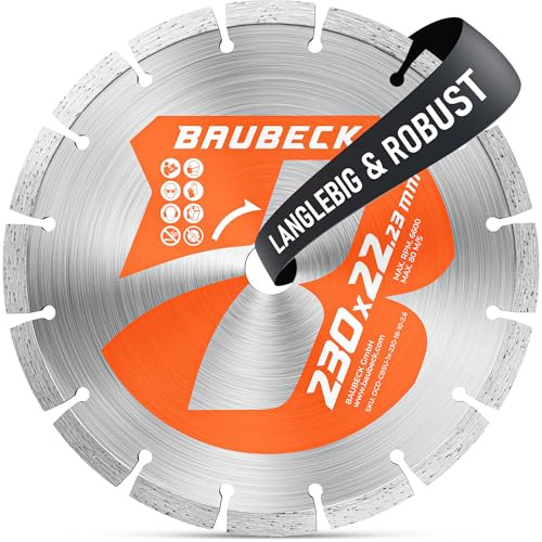 BAUBECK Diamantscheibe 230mm für Stein, Beton, Leistungsstark & kompatibel mit Bosch, Metabo, Diamant Trennscheibe 230 Diamanttrennscheibe 230 Diamant Trennscheibe 230 Stein