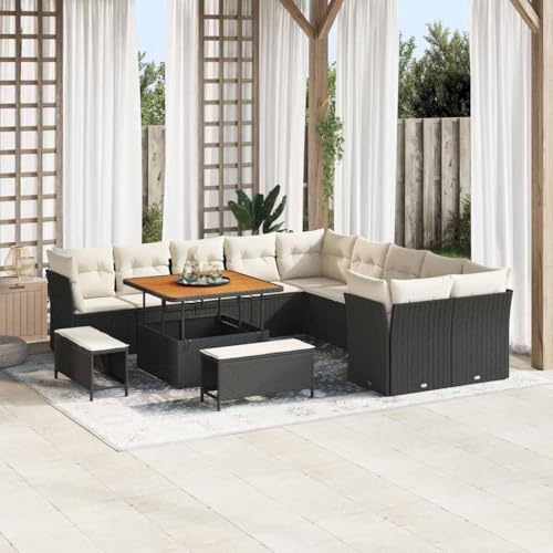 QJBSAVVA Gartenmöbel Set Schwarz 13-Teilig 100x100x71 cm Poly-Rattan Eckbank Tischbank Balkonmöbel für Garten Terrasse Balkon Modernes Design Robust und Langlebig