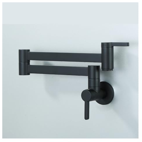 Chrome Wall Mounted Kitchen Faucet Pot Filler Solid Brass Lengthen Folding 360 Degree Rotation Tap with Flow Control(Matt Black)