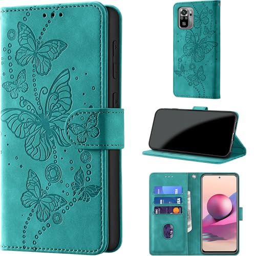 CaseGla Handyhülle für Xiaomi Redmi Note 10 4G / Note 10s Hülle, Türkis | Klappbar Premium PU Lederhülle, RFID Schutz, Stoßfeste, Kartenfach, Standfunktion, Magnetverschluss, Leder Prägung, Flip Case