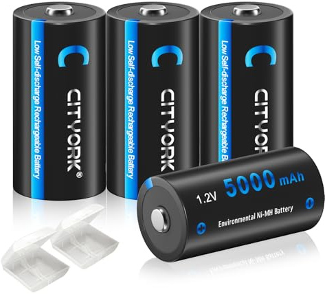 CITYORK Lot de 4 Piles C Rechargeables, Haute capacité 1,2 V 5000mAh Baby C LR14 Batterie avec 1500+ Cycles de Recharge