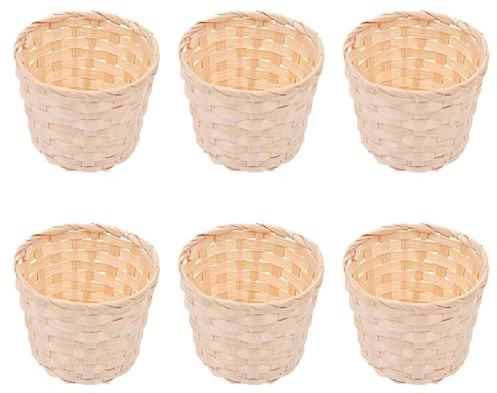 6Pcs Mini Rattan Baskets, Round Wicker Storage Bins