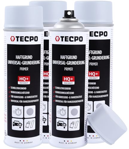 TECPO Haftgrund, 4x 500ml Sprühdose Grundierung Spray Grau überlackierbare Acryl-Grundierung Spraydose für Rostschutz Innen- und Außenbereich