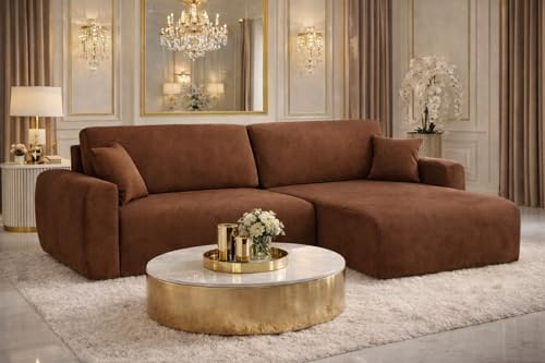 Kaiser Möbel Ecksofa mit Schlaffunktion und Bettkasten Ariel L – L-Form, Veloursstoff Salvador, Schlafsofa mit Liegefläche 200x140 cm, Modernes Wohnzimmersofa (Veluros-Salvador, Dunkelbraun, Rechts)