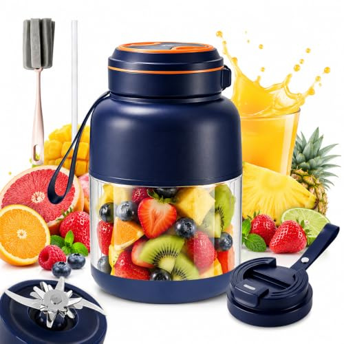 Portable Wireless Juicer Cup, NAVESO 38 Blades Portable Smoothie Blender, 800ML Personal Blender, Portable Juicer Blender Bottle with Dual Lids, Fresh Juice Blender for Juices, Milkshake, Smoothie