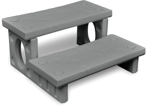 Kaloriko Escalera de spa gris de plástico resistente, 70 x 65 x 34 cm con superficie antideslizante, bandas de rodadura de doble cara para jacuzzi, jacuzzi, hottub y piscina al aire libre