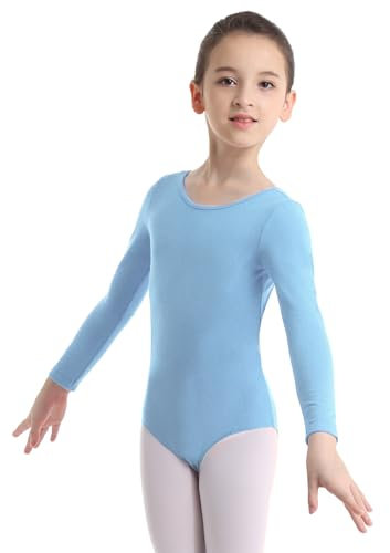Freebily Kinder Mädchen Ballettanzug Langarm Ballett Body Tanz Gymnastik Trikot Sport Yoga Bodysuit Tanzanzug in Gr. 92-152 Blau Langarm 128
