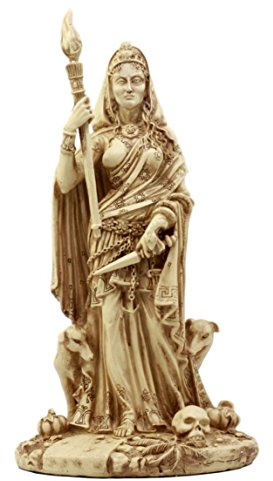 Griechisch weiß Göttin Hekate Skulptur Athen Vibrationen von Crossroads, Hexerei, Hunde und giftige Pflanzen Statue