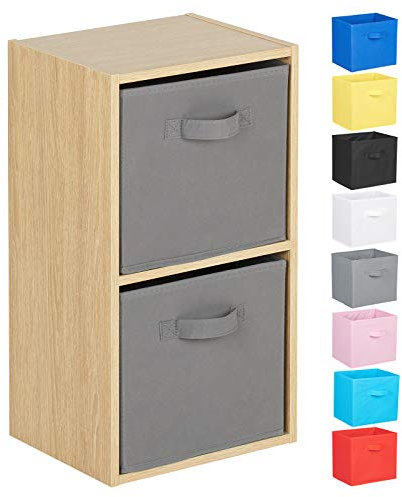 Hartleys 2 Tier Oak Cube Unit - Grey Storage Boxes