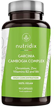 Garcinia Cambogia 2.000mg par dose - Brûleur de Graisse et Coupe-Faim avec 60% HCA - Puissant Thermogène avec du Chrome, des Vitamines et du Zinc - 100% Végétal 90 Capsules Nutridix