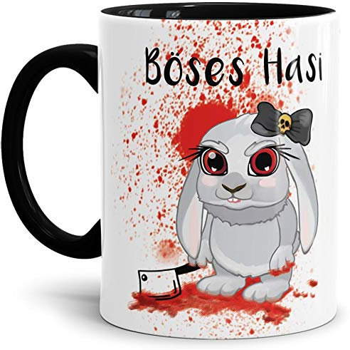 Tassendruck Oster-Tasse Böses Hasi - Ostern/Witzig/Oster-Geschenk/Schön/Lustig/Innen & Henkel Schwarz