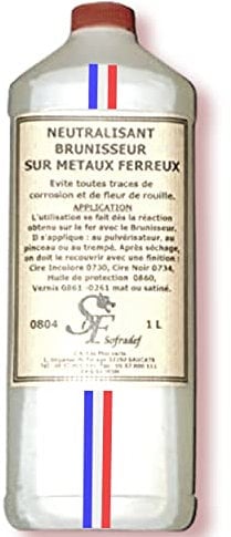 Déco fer forgé-Neutralisant pour Brunisseur de Metaux-Metal Traitement à Froid Fer Acier Laiton Bronze Cuivre Arme-Antirouille Stop Corrosion Rapide Facile Made in France-Grande Qté 1L 1000ml
