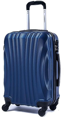 R.Leone Valigia da 1 Fino a Set 4 Trolley Rigido grande, medio, bagaglio a mano e beauty case 4 ruote in ABS 2037 (Blu, L Grande)