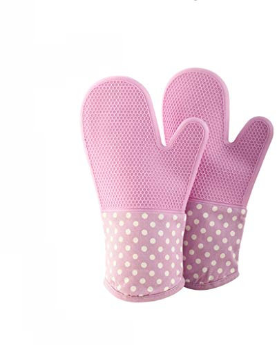 Ofen Handschuh Backen Silikon Handschuhe Hochtemperatur Handschuhe verdickt Ofen Mikrowelle Verbrühschutz Handschuhe im 2er-Pack hitzebeständige Handschuhe (Color : Pink)