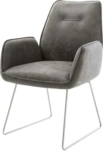 DELIFE Polsterstuhl Zoa-Flex Kufengestell Edelstahl Mikrofaser Grau Antik Taschenfederkern