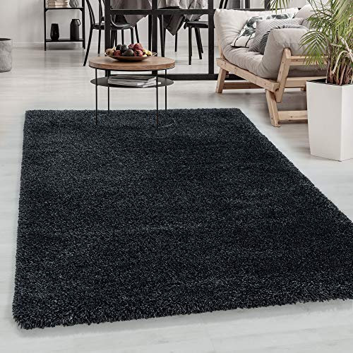 Carpetsale24 Shaggy Hochflor Teppich Anthrazit 80x250 cm Extra Weich & Waschbar - Jute Rückseite für Fußbodenheizung, Einfarbig & Flauschig für Wohnzimmer & Schlafzimmer