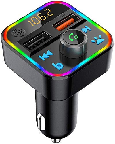 auvisio Bluetooth Adapter Auto: Kfz-FM-Transmitter mit Bluetooth 5, Freisprecher, MP3, 2 USB-Ladeports (Auto Transmitter, Kabel Klinke)