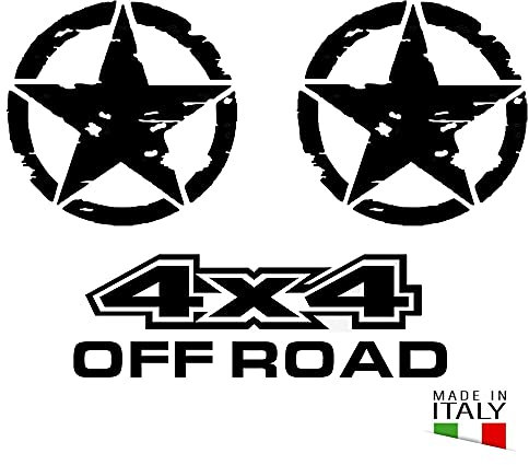 StickerLab - Set 2 Adesivi Stella US Army Militare, 4x4 off Road in Omaggio per Auto Moto Fuoristrada (Nero, 25 cm)