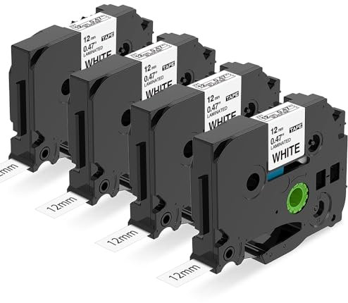 12mm 0.47 Etikettenband kompatibel für Brother P Touch Bänder TZe-231 TZe231 Schwarz auf Weiß TZe TZ Schriftband für Brother P Touch PT-H100LB H105 H110 H107B 1010 1000 D600 H200 P300BT D400, 4x