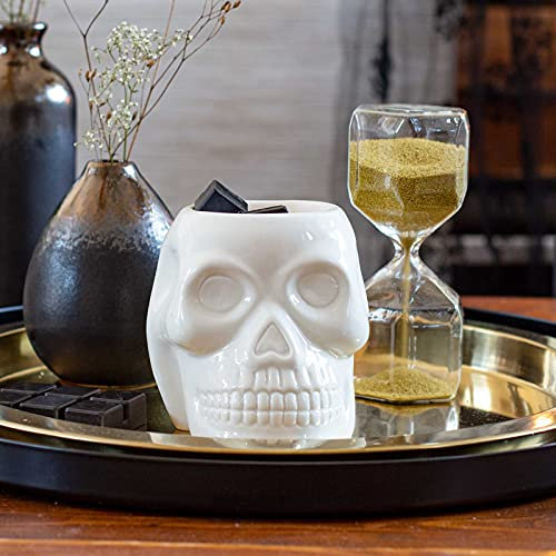 Candle-Brothers Teelicht Duftlampe | Duftlampe Skull | Aromalampe für Duftwachs | Raumduft mit Teelicht | Duftlampe Keramik Weiß | Lampe für Büro, Schlafzimmer, Yoga
