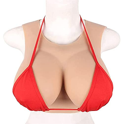 WHG Silicone Breast Forms Realistic Breast Plate Silicone gel Filling Fake Boobs for Crossdressers Cosplay Mastectomy Bra,Light Beige,Fcup